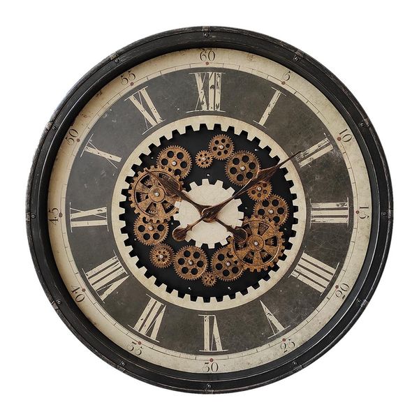 Orologio Da Parete Clayre & Eef Ø 76 Cm Nero Beige Plastica-image