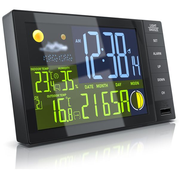 Stazione Meteo Radio Bearware Con Sensore Esterno, Stazione Meteo, Interna Ed Esterna, Orologio Radiocontrollato Con Segnale Dcf, Display A Colori, Termometro, Igrometro-image