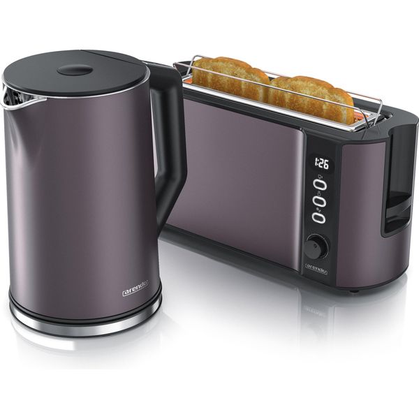 Set Da Colazione Arendo, Bollitore Con Impostazione Della Temperatura, Acciaio Inox, 2200W, 1,5L + Tostapane 2 Fette, Fessura Lunga Tostapane 2 Fette, Fessura Lunga, 1000W, Grigio Vulcano-image