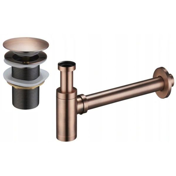 Mexen Sifone Semi-Circolare Da Lavabo Con Tappo Clic-Clac, Senza Troppo Pieno, Rame Antico - 7991050-45-image