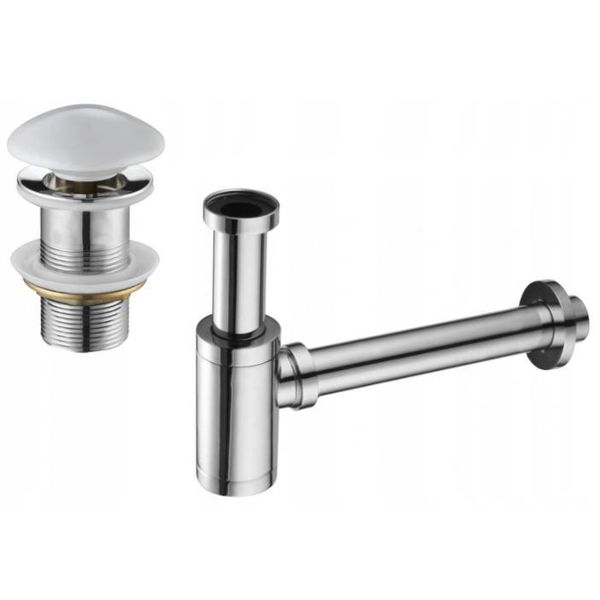 Mexen Semiforo Per Lavabo Rotondo Con Tappo Ceramico Clic-Clac, Senza Troppo Pieno, Cromo/Bianco - 7991050-02-image