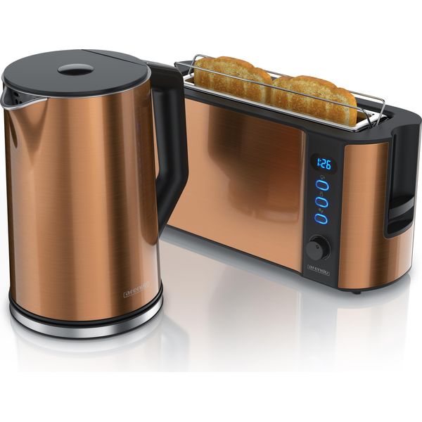 Set Da Colazione Arendo, Bollitore Con Impostazione Della Temperatura, Acciaio Inox, 2200W, 1,5L + Tostapane 2 Fette, Fessura Lunga Tostapane 2 Fette, Fessura Lunga, 1000W, Rame-image