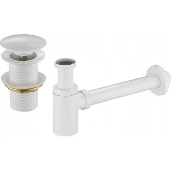 Mexen Semimezza Sifone Per Lavabo Rotondo Con Tappo Clic-Clac, Senza Troppopieno, Bianco - 7991050-20-image