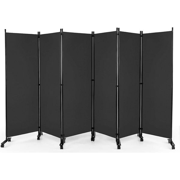 Divisorio Per Ambienti Costway Con Ruote Bloccabili, Schermo A 6 Pezzi 334,5 X 30 X 172 Cm, Divisorio Pieghevole, Schermo Per La Privacy Per Soggiorno, Camera Da Letto, Ufficio (Grigio)-image