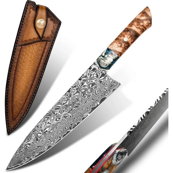 Coltello Da Cucina In Damasco Harahu RY-26707 - Marrone KP26707-image