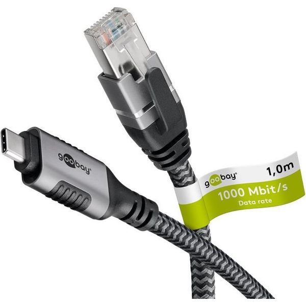 Goobay 70696 Cavo Con Cambio Di Genere Usb C RJ-45 Nero, Argento-image