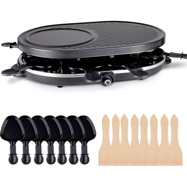 Set 8 Persone Raclette Grill Ovale - Con Piastra E Funzione Crepes - Griglia Da Tavolo Incl. Padelle E Raschietto-image