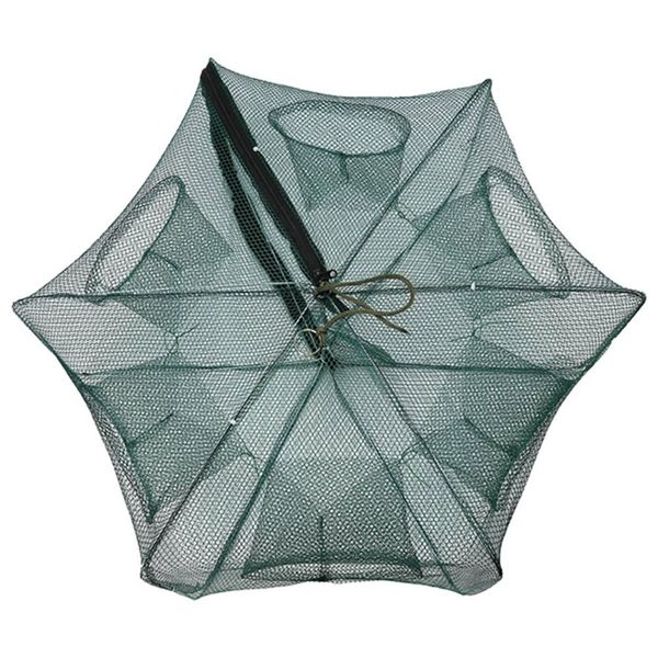 6 Fori Automatico Pesca Rete Gamberetti Gabbia Nylon Pieghevole Granchio Pesce Trappola Cast-image