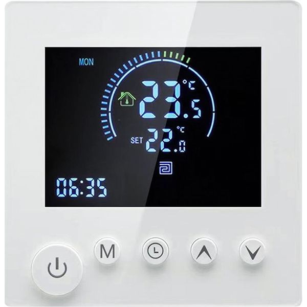 Termostato A Parete Intelligente Programmabile - Sensore Ntc, Display Lcd, Pulsante A Sfioramento, Regolatore Di Temperatura Digitale Per Riscaldamento Elettrico A Pavimento-image
