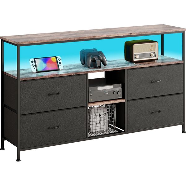 Mobile Tv Fortuna Lai 137 Cm - Look Legno Tigrato Con Cassetti In Tessuto Nero, Tavolo Tv Moderno Per Soggiorno-image
