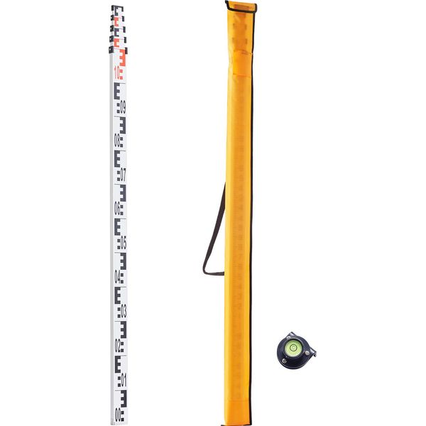 Succebuy Asta Di Misurazione Telescopica Da 5 Metri In Alluminio, Scala In Cm/Mm Su Entrambi I Lati, Asta Di Livellamento Con Livella A Bolla D'aria E Custodia Per Il Trasporto Per Misurare Case, Pareti E Pavimenti-image