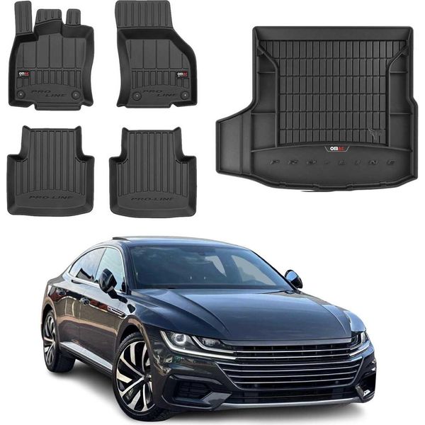 Omac Set Tappetini E Fodera Bagagliaio Per Vw Arteon 2017-2025 Gomma Nera 5X-image