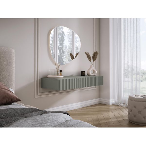 Comodino Sospeso Con Due Cassetti, Frontale A Coste - Colore: Verde Aloe, 100 X 40 X 16 Cm-image