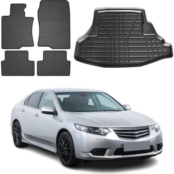Set Di Tappetini E Fodere Per Il Bagagliaio Per Honda Accord 2009-2025 In Gomma Tpe Nero 5X-image