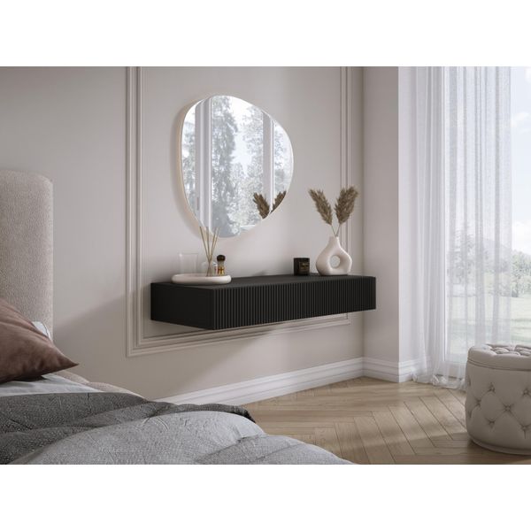 Comodino Sospeso Con Due Cassetti, Frontale A Coste - Colore: Nero, 100 X 40 X 16 Cm-image