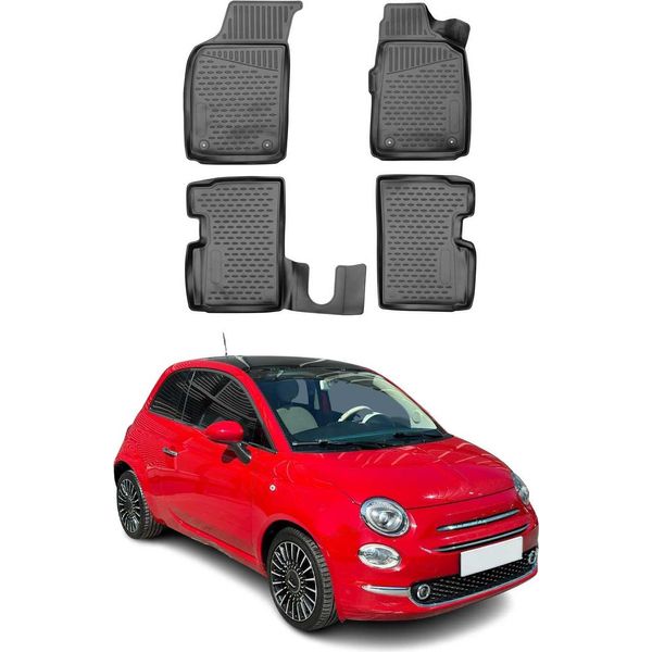2007-2015 Fiat 500 Tappetini Tpe Nero 4 Pezzi-image