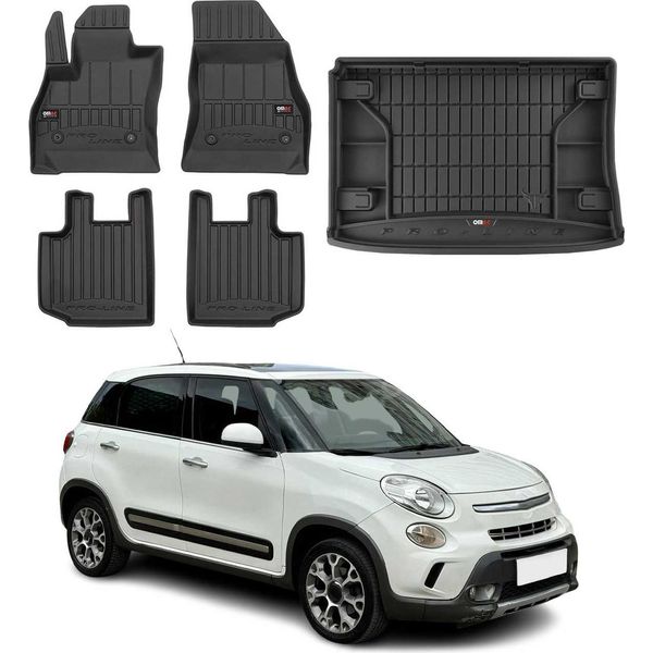 Set Di Tappetini E Fodere Per Bagagliaio Omac Per Fiat 500L 2012-2024 Gomma Inferiore 5X-image