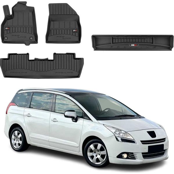 Set Di Tappetini E Fodere Per Bagagliaio Omac Per Peugeot 5008 2009-2017 In Gomma Nera 4X-image