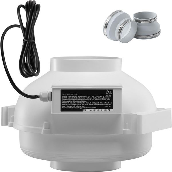 Succebuy Sistema Di Ventilatori Per La Mitigazione Del Radon Da 4 A 4,5 Pollici, Kit Di Mitigazione Del Radon Silenzioso Da 380 Cfm Con 2 Attacchi, Ventilatore Elettrico In Linea Impermeabile Per La Ventilazione Interna Ed Esterna-image