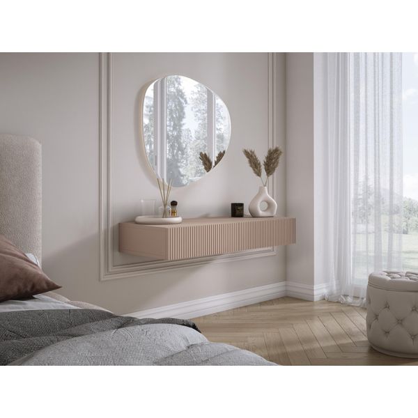 Comodino Sospeso Con Due Cassetti, Frontale A Coste - Colore: Marrone Caramello, 100 X 40 X 16 Cm-image