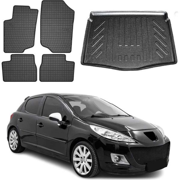 Set Di Tappetini E Rivestimenti Per Peugeot 207 Estate 2006-2012 In Gomma Nera 5X-image