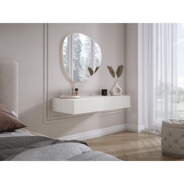 Comodino Sospeso Con Due Cassetti, Frontale Rigato - Colore: Bianco, 100 X 40 X 16 Cm-image