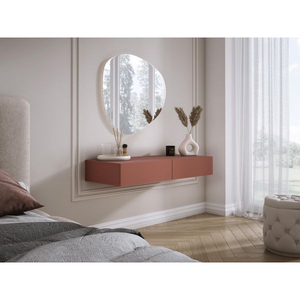 Comodino Sospeso Con Due Cassetti, Frontale Liscio - Colore: Mattone, 100 X 40 X 16 Cm-image