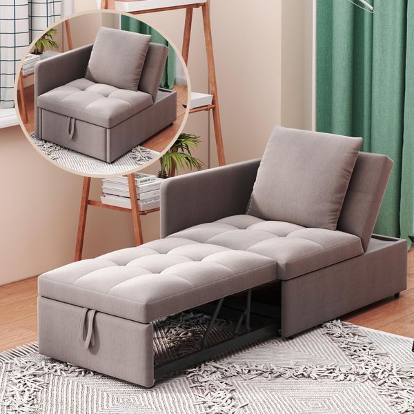 Merax Divano Letto 3 In 1 Con Schienale Regolabile, , Letto Imbottito Da Giorno In Tessuto Di Lino, Letto Singolo Salvaspazio, Grigio, 177X68X65 Cm-image