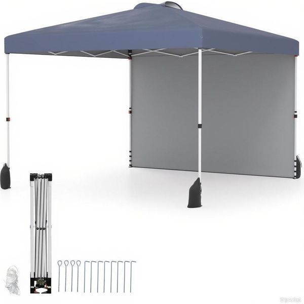 Gazebo Pop-Up Costway 3X3M, Gazebo Da Giardino Portatile Con Parete Laterale, Paralume, Borsa, 8 Picchetti, 4 Ancore, 4 Corde Per Il Vento E 4 Sacchi Di Sabbia Grigio-image