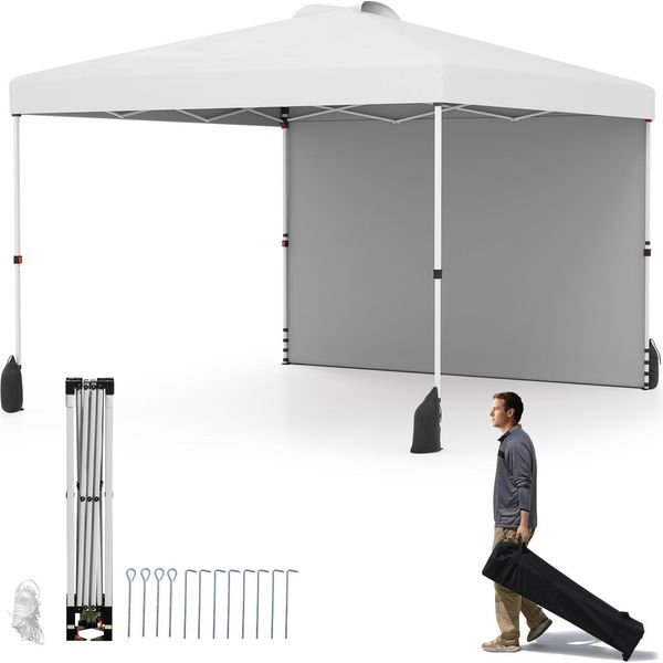 Gazebo Pop-Up Costway 3X3M, Gazebo Da Giardino Portatile Con Parete Laterale, Paralume, Borsa, 8 Picchetti, 4 Ancore, 4 Corde Per Il Vento E 4 Sacchi Di Sabbia Bianco-image