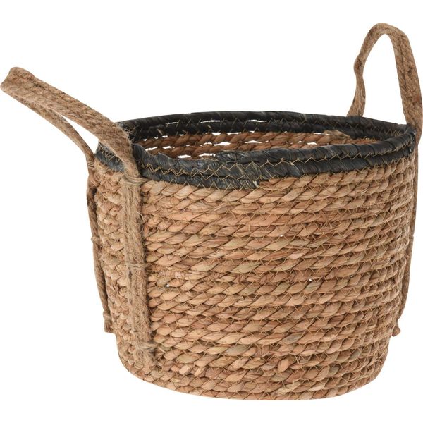 Cestino In Seagrass Rona (33X33X27Cm) - Grande, Rotondo Con Orecchie, Naturale/Nero-image