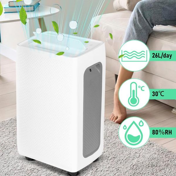 Clanmacy Deumidificatore 26L/Giorno 4,5L Serbatoio Portatile Aria Asciugatrice Garage Contro L'umidità Sporco E Muffa Per Camera Da Letto Bagno Cantina Armadio Ufficio-image