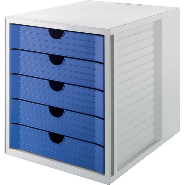 Han 14508-16 Cassettiera Systembox Karma - A4/C4, 5 Cassetti Chiusi, Grigio/Eco-Blu-image