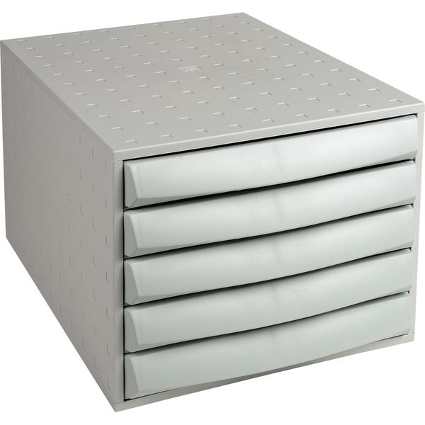 Cassettiera Exacompta The Box 5 Cassetti Chiusi Ufficio Grigio Chiaro-image