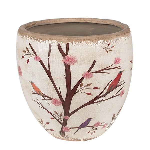 Vaso Da Fiori Clayre & Eef Ø 18X17 Cm Rami In Ceramica Beige Marrone-image