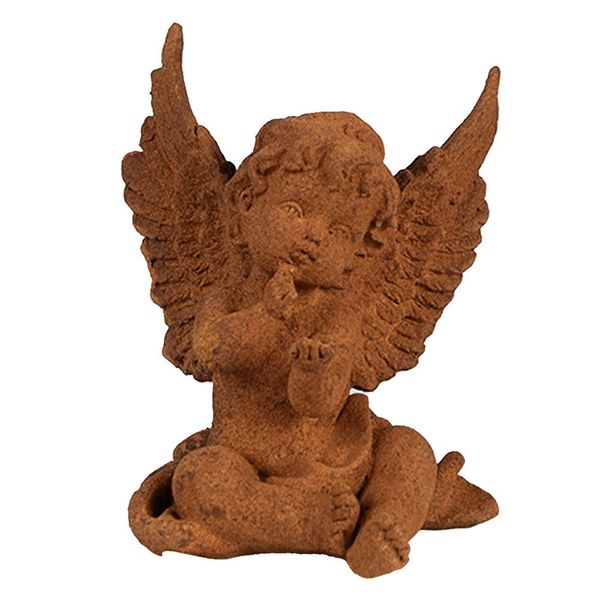 Clayre & Eef Figurina Decorativa Angelo 11 Cm In Poliresina Marrone-image