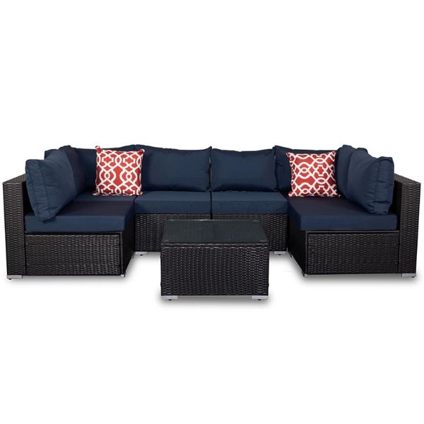 Mobili Da Giardino 7 Pezzi Divano Salotto Polyrattan Divano Pranzo Set Nero-image