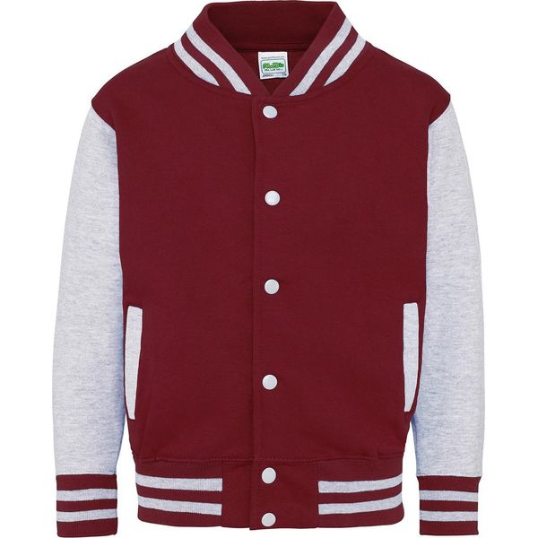 Awdis - Giacca Varsity (Stile College Americano) Per Bambini PC7314 (152-158) (Bordeaux/Grigio Screziato)-image