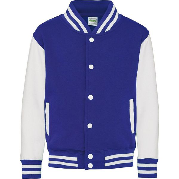 Awdis - Giacca Varsity (Stile College Americano) Per Bambini PC7314 (116) (Blu Reale/Bianco)-image