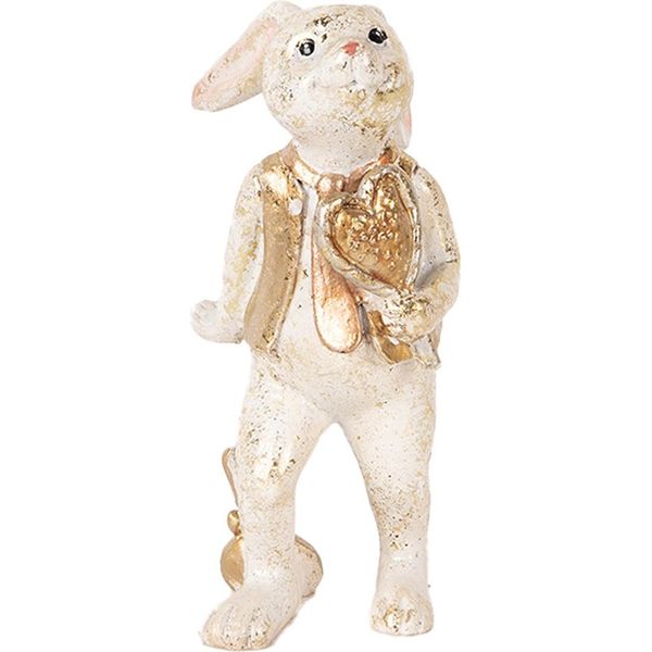 Clayre & Eef Figurina Decorativa Coniglio 13 Cm Beige Oro Cuore Plastica-image