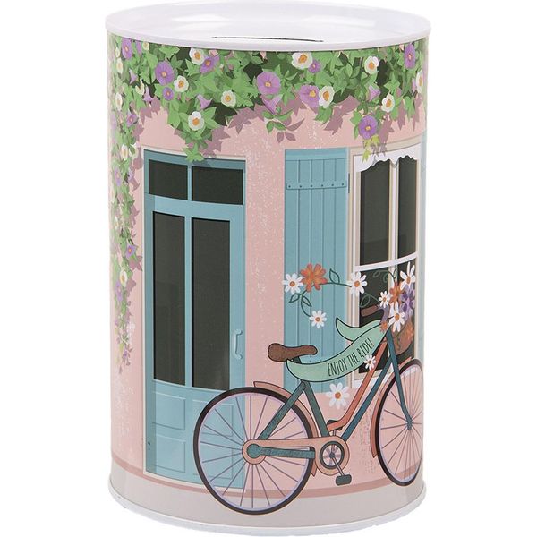 Clayre & Eef Salvadanai Ø 10X15 Cm Rosa Metallo Bicicletta-image