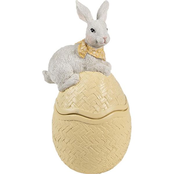 Clayre & Eef Decorazione Ciotola Uovo 11X10X20 Cm Giallo Bianco Plastica Coniglio-image