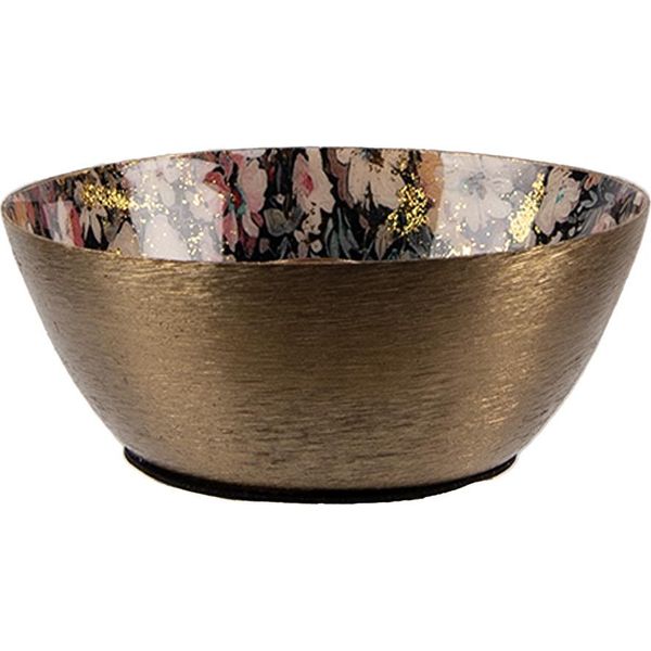 Portacandele Clayre & Eef Ø 11X5 Cm Fiori In Metallo Nero Color Oro-image