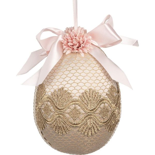 Clayre & Eef Uovo Di Pasqua In Pendant Ø 11X14 Cm Tessuto Beige-image