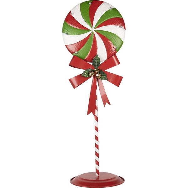 Clayre & Eef Decorazione Natalizia Con Lecca Lecca A Led 36X29X100 Cm Rosso Verde Metallo-image