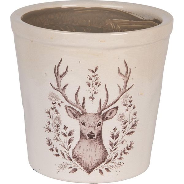 Vaso Da Fiori Clayre & Eef Ø 17X16 Cm Cervo In Ceramica Beige-image