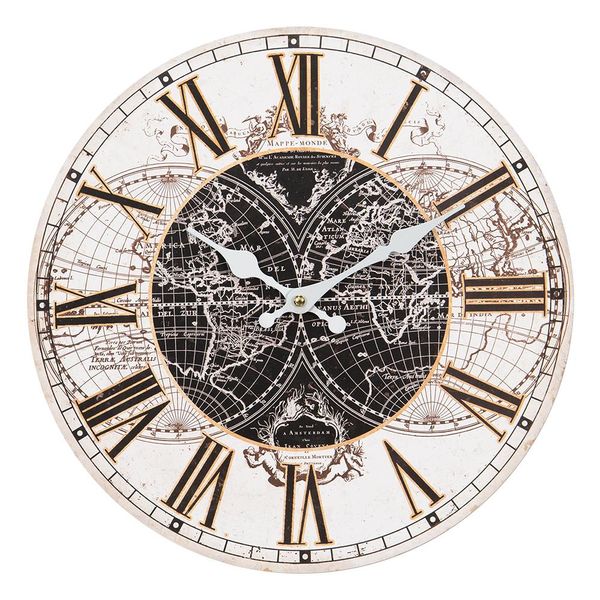 Orologio Da Parete Clayre & Eef Ø 34 Cm Marrone Bianco Mdf Mappa Del Mondo-image