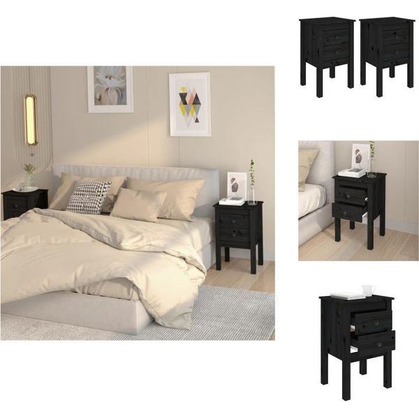 Vidaxl Comodini 2 Pezzi Neri 40X35X61,5 Cm In Legno Di Pino Massiccio - Comodini-image