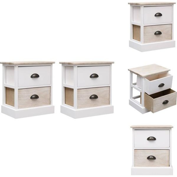 Vidaxl Comodini 2 Pz. Bianco E Naturale 38×28×45 Cm In Legno Di Paulownia - Comodini-image