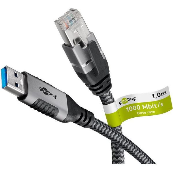 Goobay 70299 Cavo Con Cambio Di Genere Usb A RJ-45 Nero, Argento-image